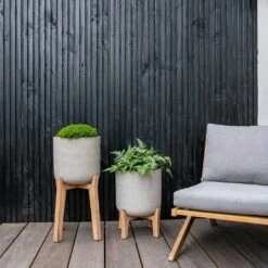 Charlie Plant Pot - Tall Stand - Grey Washed -Indoor Plants Store Charlie Plant Pot Tall Stand Grey Washed Lifestyle 03