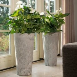 Claire Artstone Tall Planter - Grey -Indoor Plants Store Claire Artstone Tall Planter Grey 2