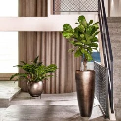 Metallic Partner Planter - Matt Coffee -Indoor Plants Store Metallic Silver leaf Globe Elevated Matt Coffee Metallic Silver leaf Partner Matt Coffee