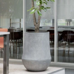 Polystone Coated Darcy Planter - Raw Grey -Indoor Plants Store Polystone Coated Plain Darcy Raw Grey