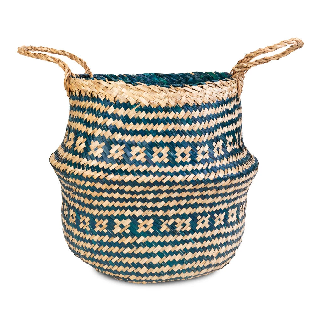Seagrass Tribal Basket - Teal Lined 3 Seagrass Tribal Basket - Teal Lined