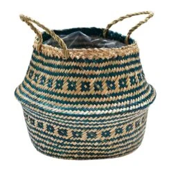 Seagrass Tribal Basket - Teal Lined 16 Seagrass Tribal Basket - Teal Lined -Indoor Plants Store Seagrass Tribal Basket Teal Lined 35x30cm