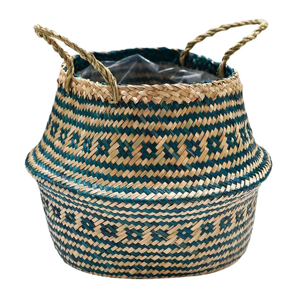 Seagrass Tribal Basket - Teal Lined 9 Seagrass Tribal Basket - Teal Lined - Image 7
