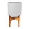 Vigo Plant Pot With Wooden Stand - Concrete Grey -Indoor Plants Store Vigo Plant Pot with Wooden Stand Concrete Grey 19x29cm 2