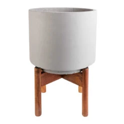 Vigo Plant Pot With Wooden Stand - Concrete Grey -Indoor Plants Store Vigo Plant Pot with Wooden Stand Concrete Grey 24x33cm 4