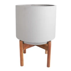 Vigo Plant Pot With Wooden Stand - Concrete Grey -Indoor Plants Store Vigo Plant Pot with Wooden Stand Concrete Grey 28x37cm 2